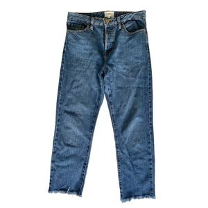 Sezane Straight Blue Jeans Frayed Hem Size 28 Button Up High Waisted Brut Cotton